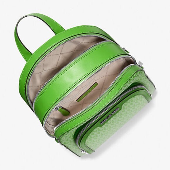 New Michael Kors Jaycee Medium Ombré Signature Logo Backpack Jungle Green - Picture 3 of 5